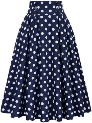 Women's Vintage Casual Long A-Line High Waist Skirt Elegant Double Breasted Large Swing Pleated Skirt