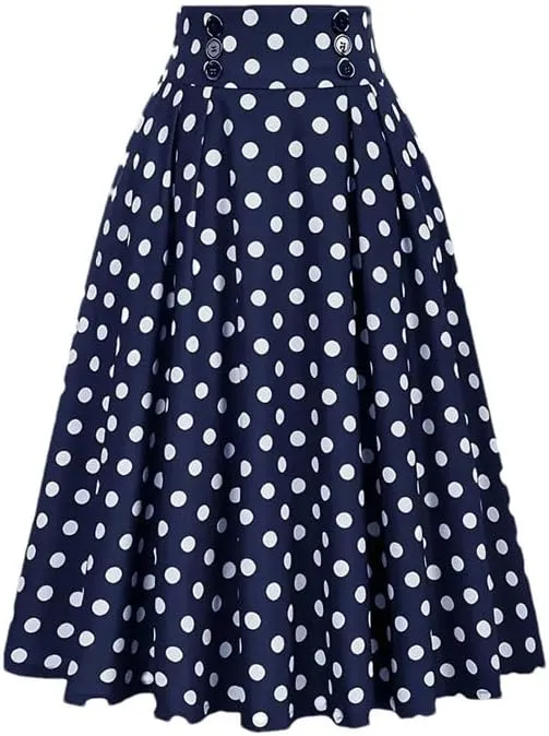 Women's Vintage Casual Long A-Line High Waist Skirt Elegant Double Breasted Large Swing Pleated Skirt