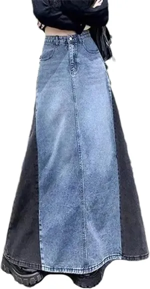 Women's Vintage Denim Skirt  High-Waisted Slimming Loose Fit Plus Size High Waisted Maxi Skirts