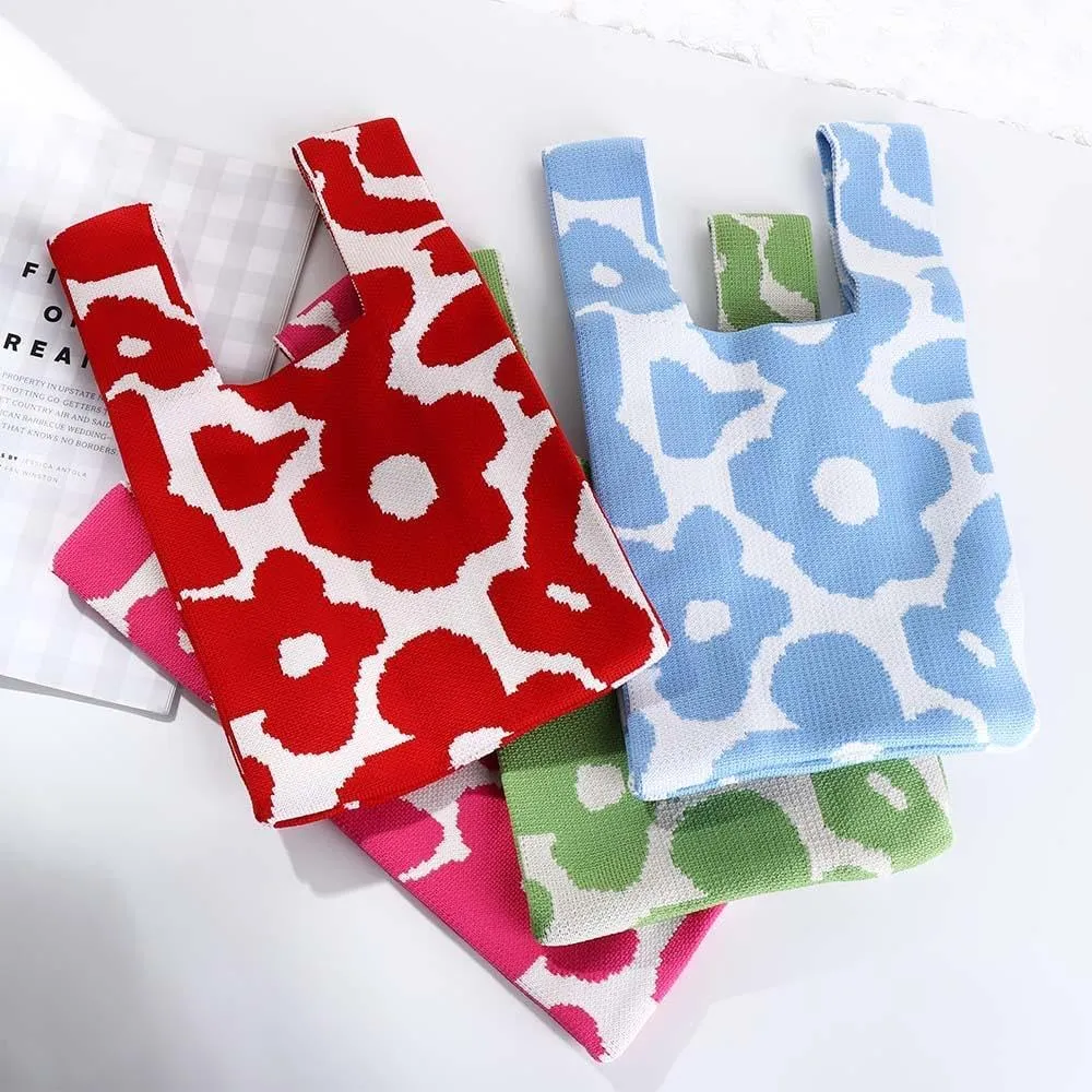 Wrist Handbag for Women,Portable Purse Tote Bag,Wristlet Handbag Sleeve Knot Pouch Knitted Evening Bag Small Tote Purse
