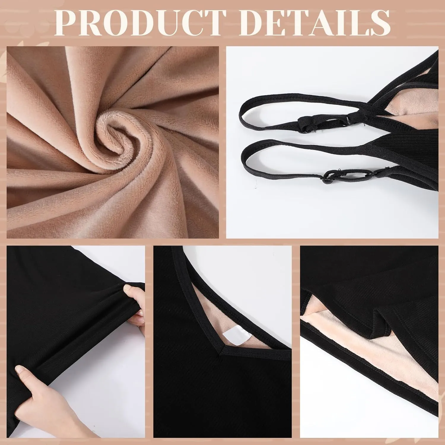 Xtinmee 6 Pcs Warm Thermal Tank Top for Women Spaghetti Straps Camisole Fleece Lined Camisole Underwear Vest