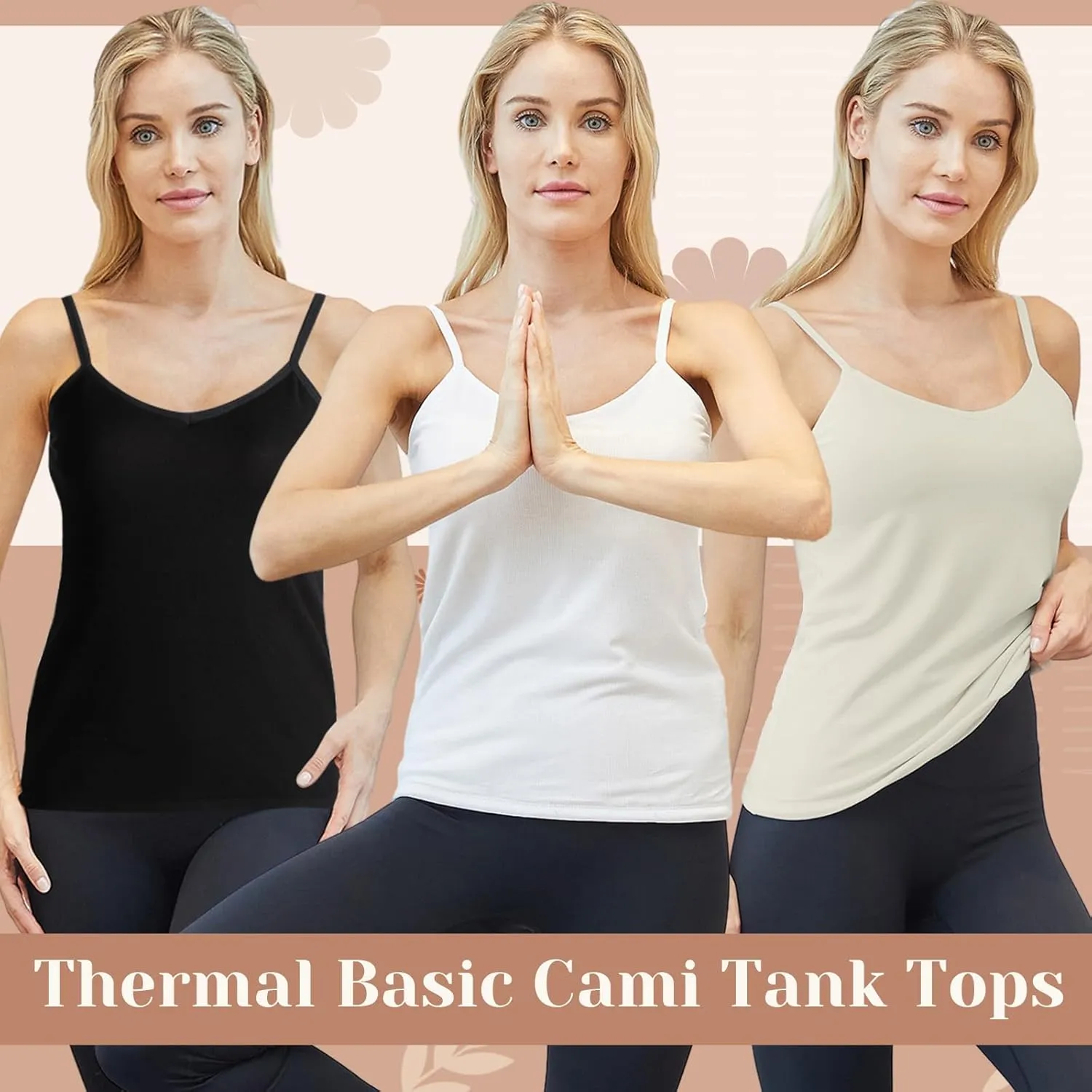Xtinmee 6 Pcs Warm Thermal Tank Top for Women Spaghetti Straps Camisole Fleece Lined Camisole Underwear Vest