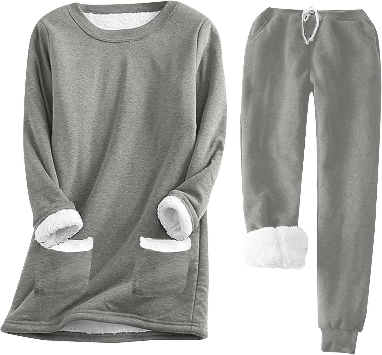 Yes I'm Still Freezing Me 24:7 Loungewear Set for Women 2pcs Sherpa Lined Sweatshirts Pants Sets Fleece Soft Pajamas