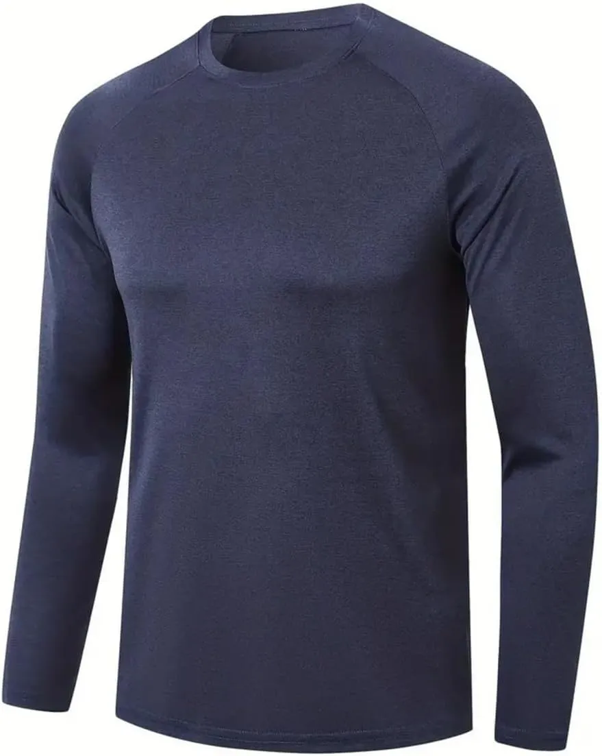 YIBIMOTTO Men's Solid Color Sport Shirts Long Sleeve Workout T Shirts Sun Protection Quick Dry Fishing Running Tops