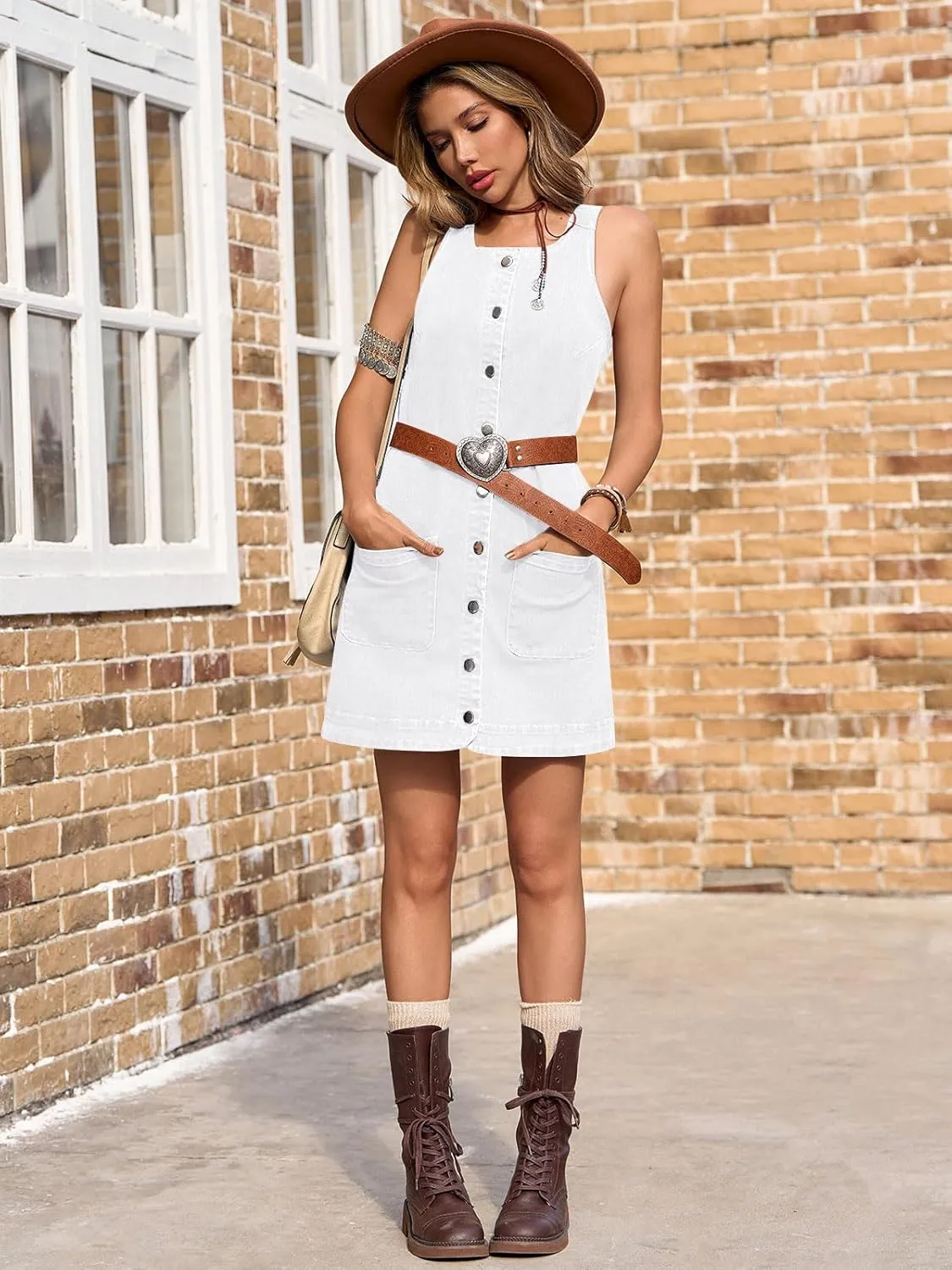 Yousify Womens Casual Sleeveless Denim Overalls Dresses Button Down Summer Jean Mini Dress 2025 Trendy Romper With Pockets
