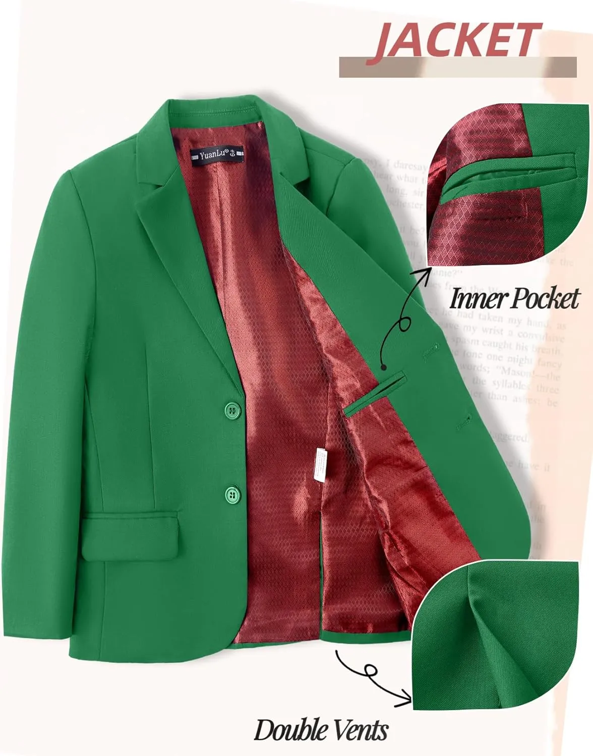 YuanLu Boys Suit Jacket Formal Dress Jacket Slim Fit Sport Coat for Kids