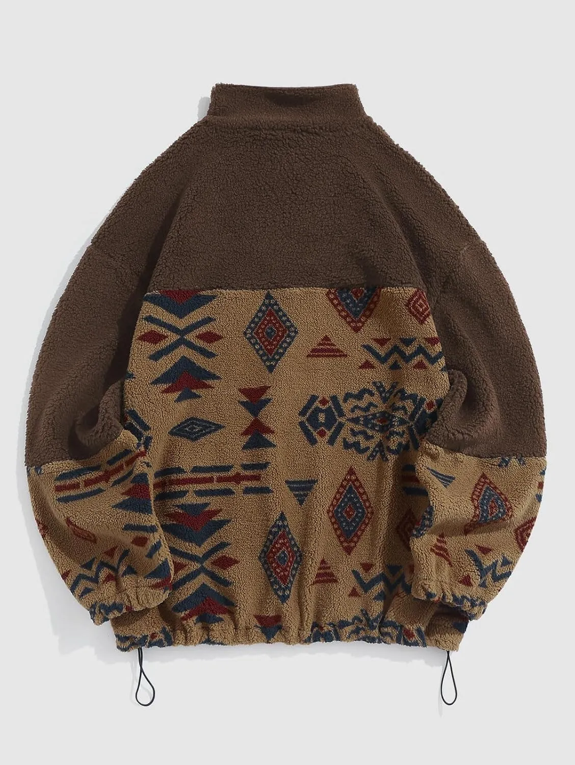 ZAFUL Men Ethnic Aztec Printed Fluffy Fuzzy Jacket Plush Fleece Casual Stand Collar Zip Outwear Cardigan Coat with Pockets