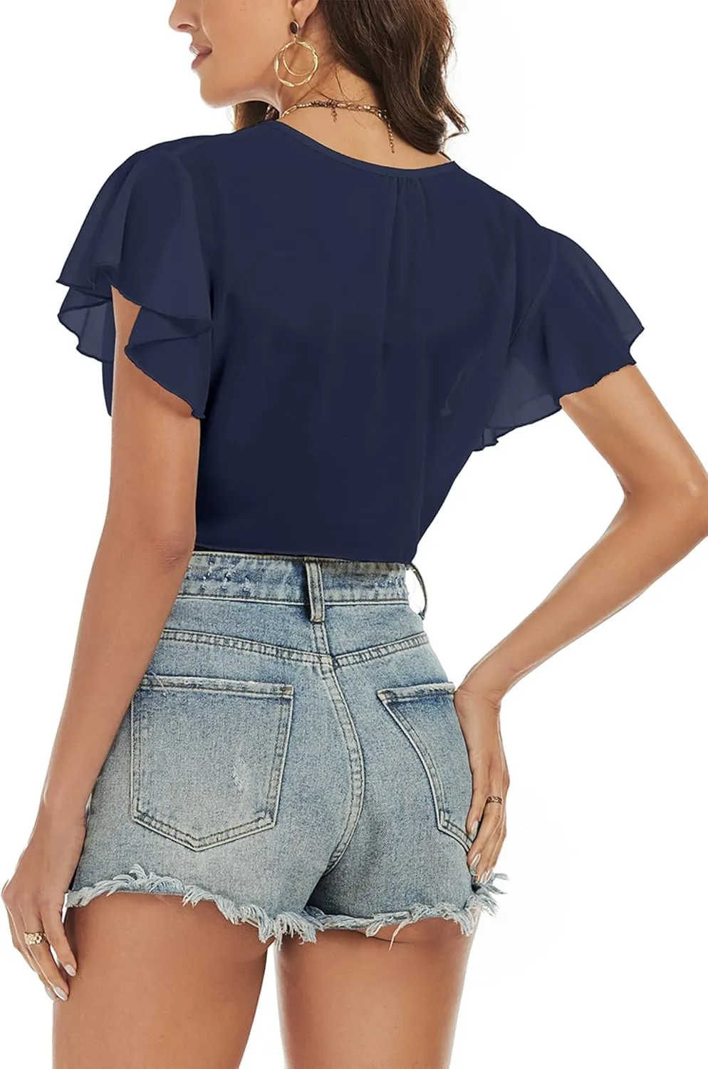 ZAFUL Women's Chiffon Cropped Bolero Sheer Shrugs for Dress Short Sleeve Tie Front Cardigan