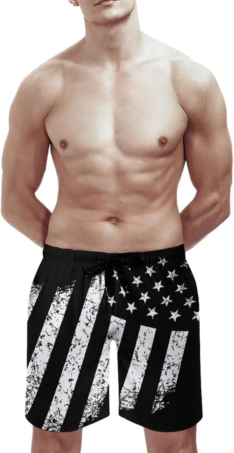 Zakqeik American-Flag Summer Mens Swimtrunks Workout Shorts Running Pants with Pockets