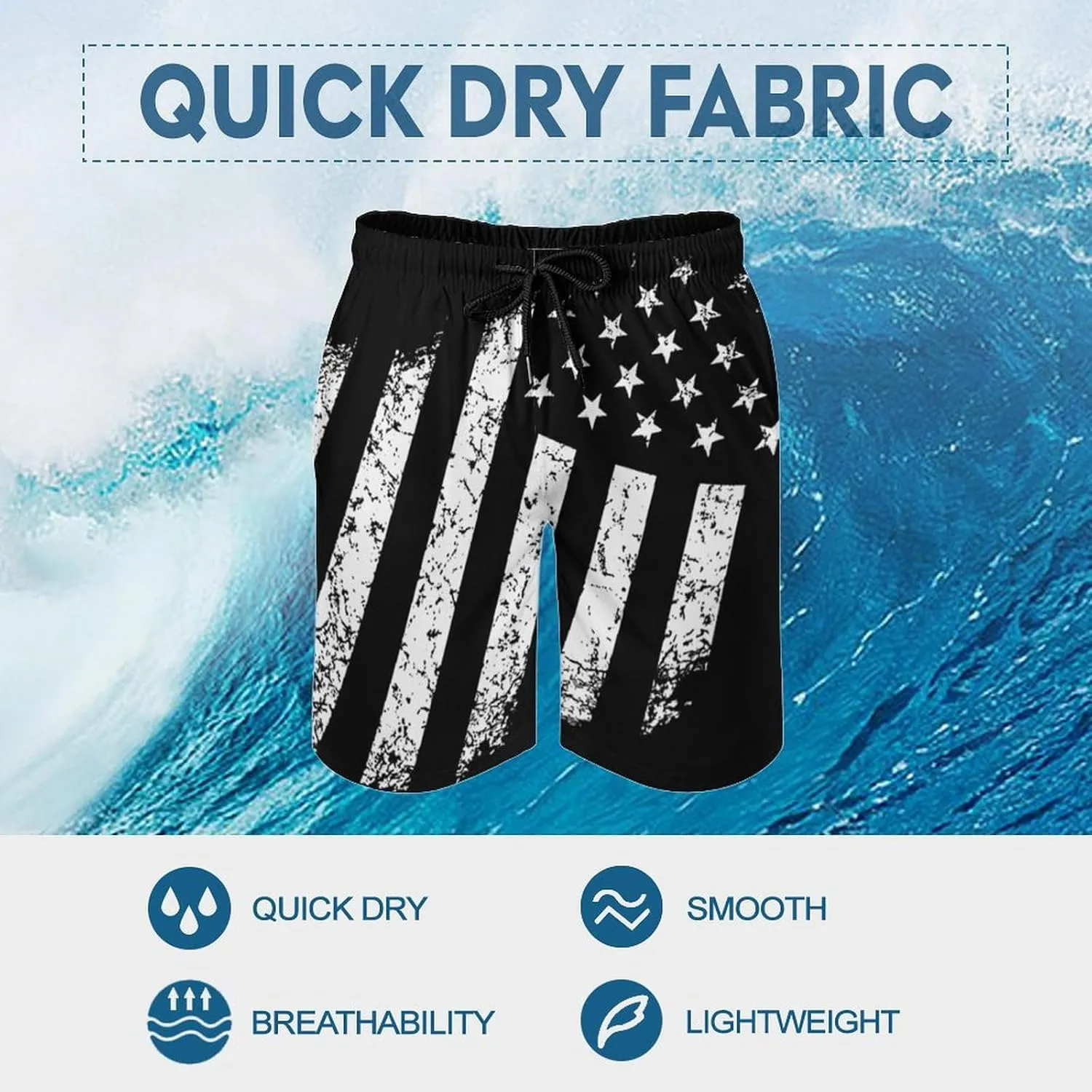 Zakqeik American-Flag Summer Mens Swimtrunks Workout Shorts Running Pants with Pockets