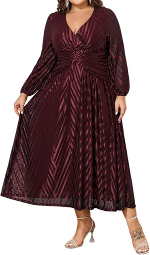 ZNU Women Plus Size Long Formal Dress, Jacquard Mesh V Neck Elegant Gown for Church, Evening, Cocktail, Outgoing